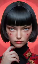 an anime picture of a woman with dark hair