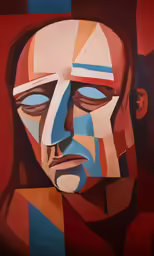 a painting of a face and some geometric art work