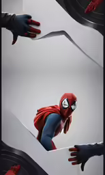 the spider - man is flying up to another person