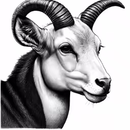 a drawing of a ram with horns sticking out