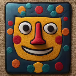 an odd painting of a yellow, black and red face