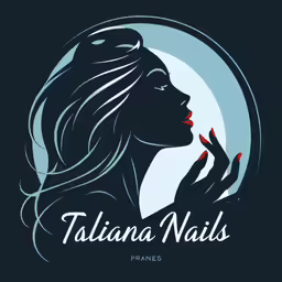 a woman with long hair in the background of a full moon, with a small red lip, against a dark blue background, holds her hand while