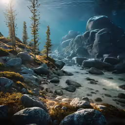 the river has no running water on the side of the rocks
