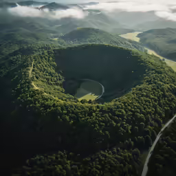 aerial photo showing the mountains and a forest below