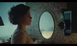 a woman looking in the mirror to see her reflection