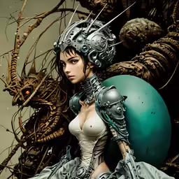 a woman with a futuristic helmet and gear