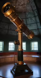 the telescope is set on top of a small pedestal