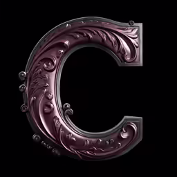 the letter c with flowers and bubbles in a metal finish