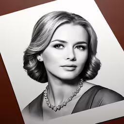 a woman with a necklace on, next to an image of her face