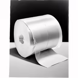 a roll of toilet paper sitting on top of a black and white table