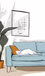 a cartoon shows an empty living room