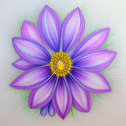 this is an illustration of a purple flower,a drawing of a purple flower,colored pastels using a bright, vivid purple flower,this drawing shows a colorful purple flower on white background,a picture of a drawing of a purple flower