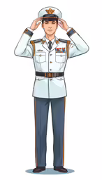 an officer salutes his hands and stands