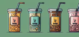 five different beverages and a cup of coke,four different types of drinks with different flavors and names
