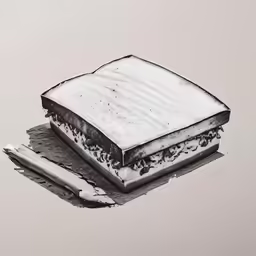 a drawing of a sandwich on a plate with black ink