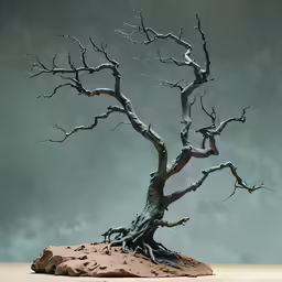 a bonsai tree with snow on it sitting on a rock