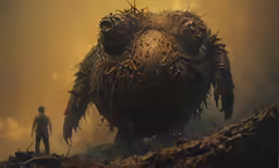a creature that is walking across a dirt ground