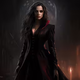 a female vampire holding a knife and a book,a fantasy lady in an intricately designed costume