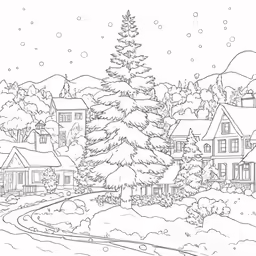 a city on a snowy day with trees and houses