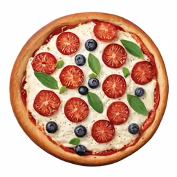a close up of a pizza topped with fresh fruit
