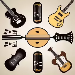 the seven guitar shapes are arranged in a circle