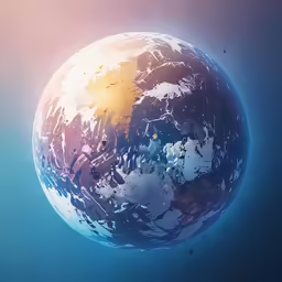 the earth is shown in blue tones and orange highlights