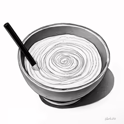 a drawing with a pen in it and an object that looks like a bowl