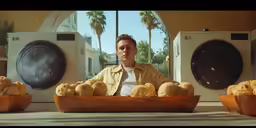 a man standing in front of a table filled with baked foods