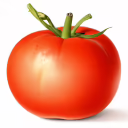 the large tomato has green stem on it