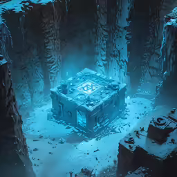a futuristic sci - filthing location with a giant cube in the middle