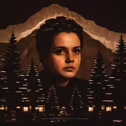 a person with eyes wide open in front of trees