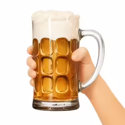 the hand is holding a mug of beer