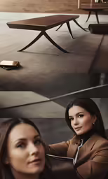the three pictures show one girl in front of the bench