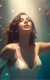 a woman in white bra - top standing in water