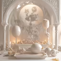 the plate is next to two candles and a bowl