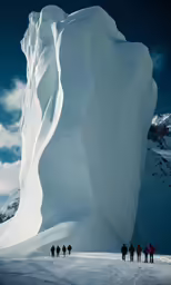 a large ice age wall, with people hiking up the side