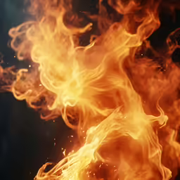 fire burns brightly in the dark with bright smokes