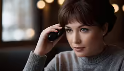 a woman is talking on a cell phone