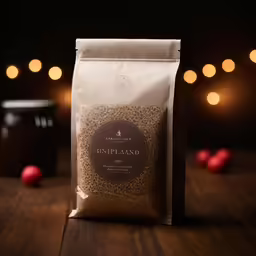 a bag of coffee sits on the floor