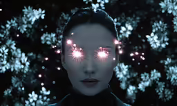 a woman with fireworks over her eyes