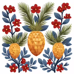 some plant life and flowers in an artistic geometric style