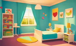 a room painted in blue, green and yellow