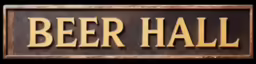 a sign with the words beer hall on it