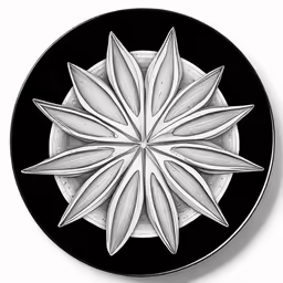 an artistic piece of art depicting a white flower in a black circle