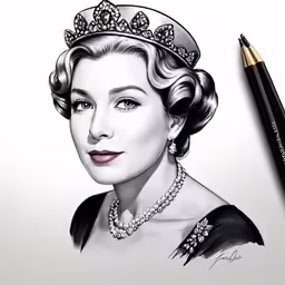 a drawing of a woman wearing tiara with pearls