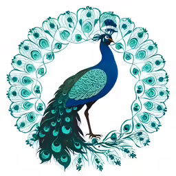 a drawing of a peacock on white background