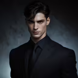a man in a black suit and tie