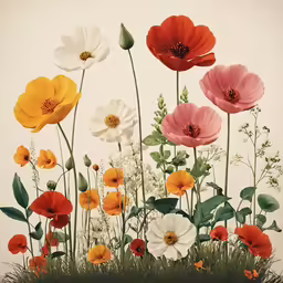 a floral painting with many different colored flowers