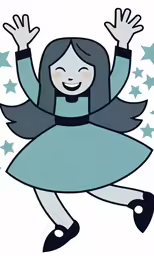 a girl in a dress with stars around her