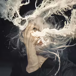 there is an artistic photo of a person with white smoke